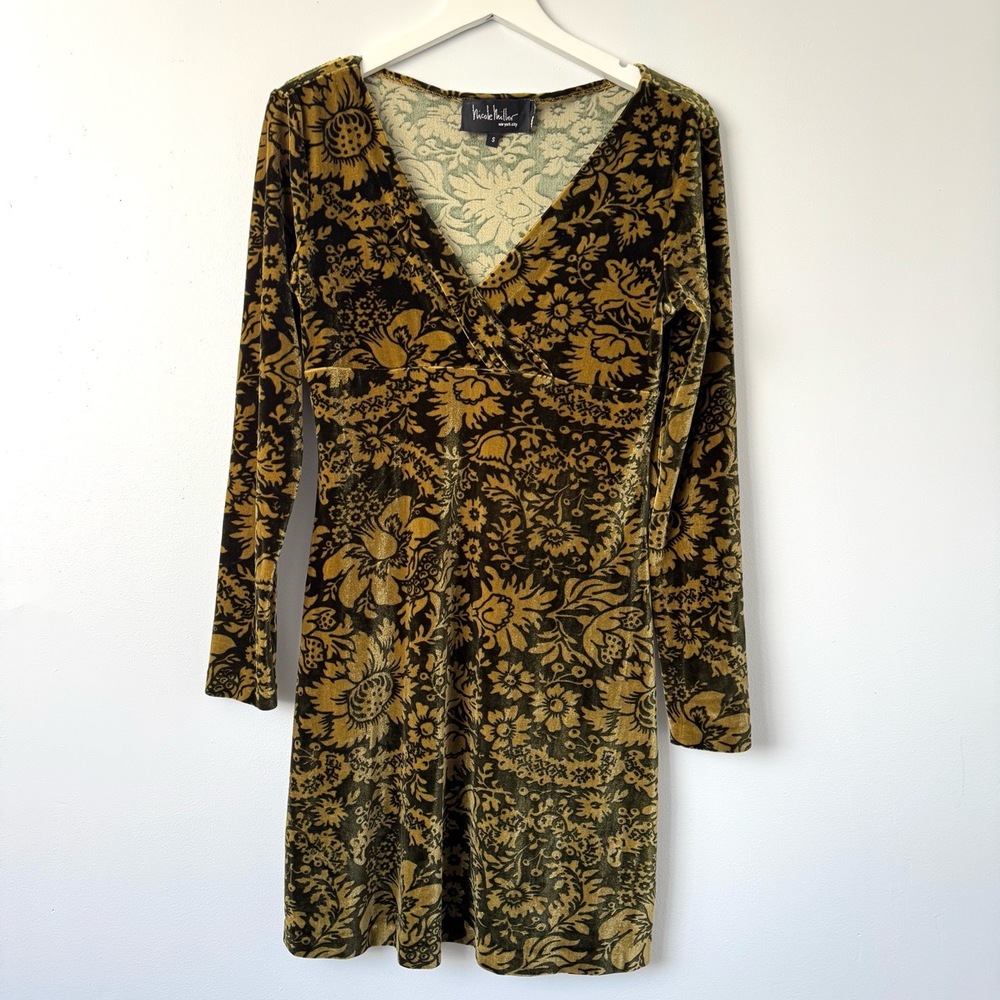 Vintage Y2K Babydoll Dress S Wrap Floral Velvet Whimsigoth Dark Romantic Goth